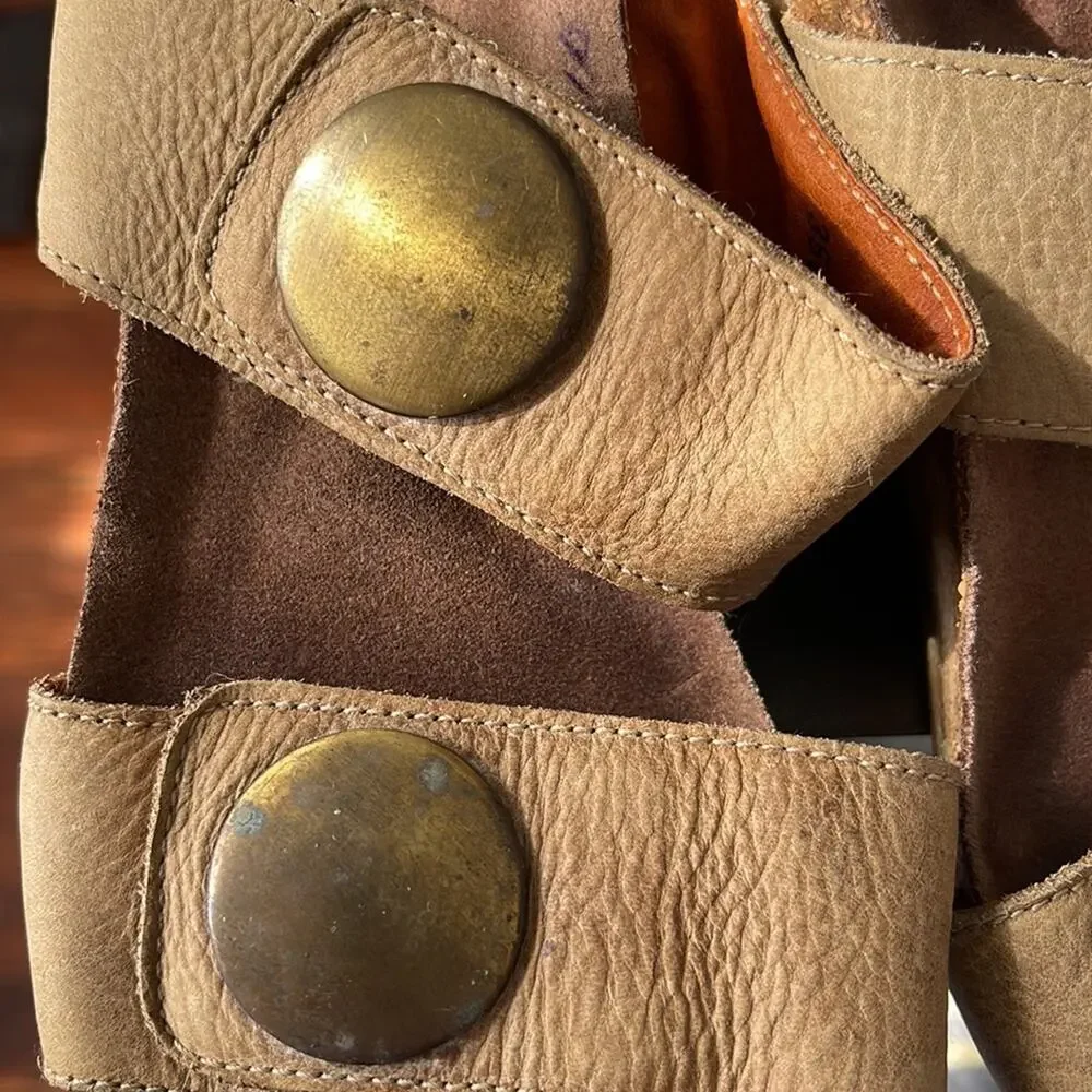 Taos Carousel leather two strap slip on wedge sandals sz 37